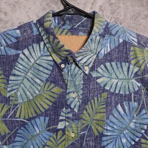 Reyn Spooner Shirt Mens 2XL Blue Green Floral Short Sleeve Hawaiian Beach Casual